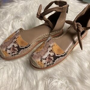 Brown Snake Print Espadrille Sandals